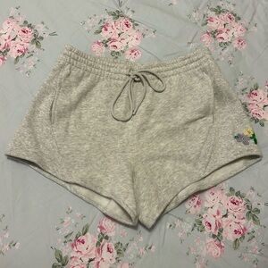 NWT VS Pink Gray Drawstring Shorts Embroidered Flowers Small